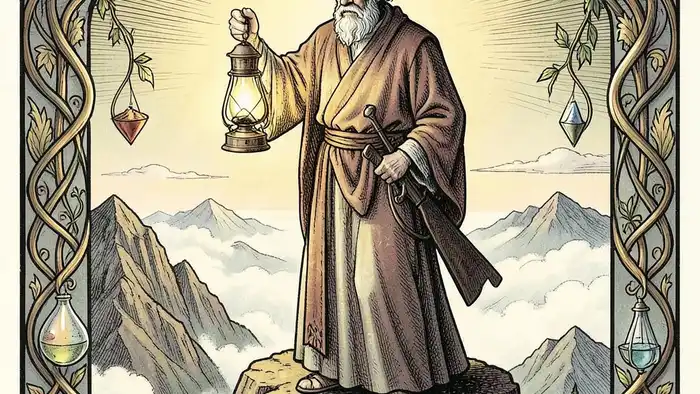 Отшельник таро значение — изображение карты с лампой и горой