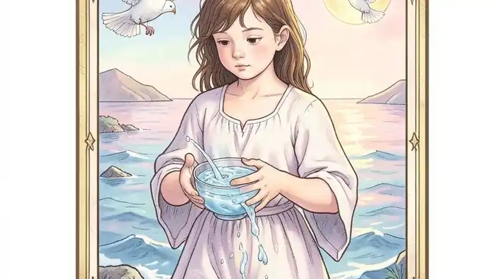 Паж Кубков — иллюстрация кар��ы Таро с юношей, чашей и морским фоном