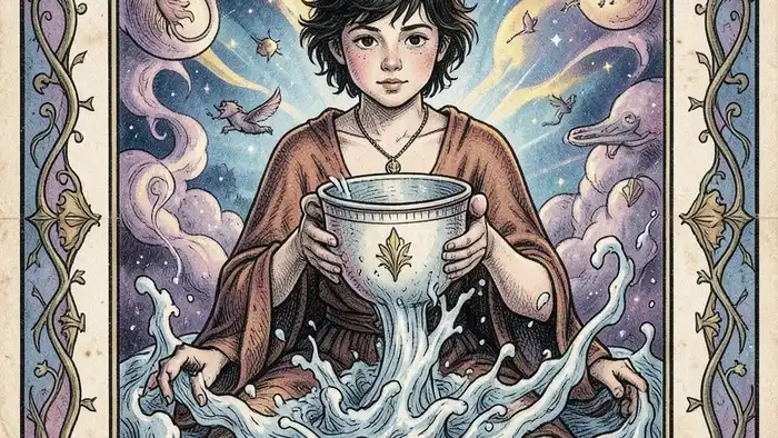 Паж Кубков перевернутая таро — иллюстрация карты