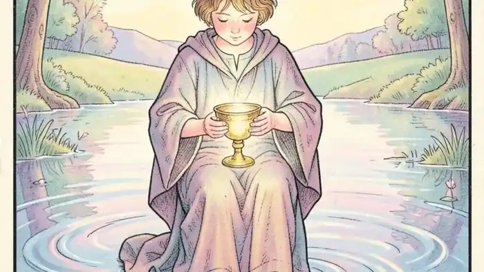 Паж Кубков — изображение молодого человека с чашей у озера