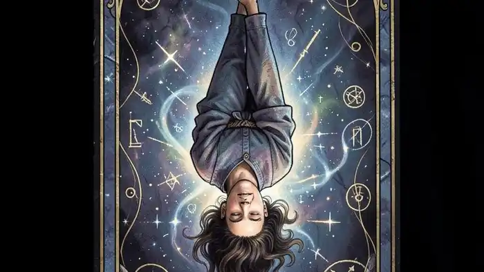 Повешенный личность таро — иллюстрация карты с символикой и светом