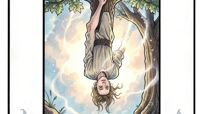 Повешенный предостережение таро — иллюстрация карты с висящим фигурой