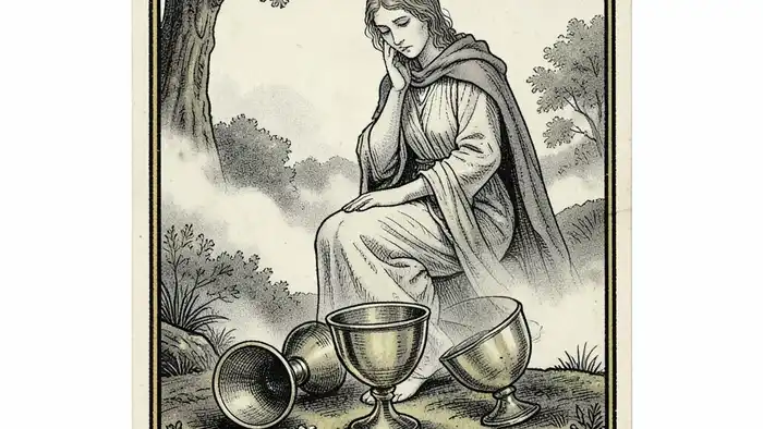 Пятерка Кубков карта дня таро иллюстрация