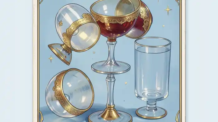 Пятерка Кубков на деньги таро — изображение карты с финансовыми символами