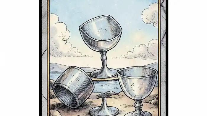 Пятерка Кубков — изображение карты Таро с тремя опрокинутыми кубками