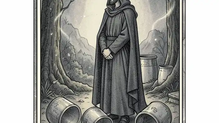 Пятерка Кубков таро — изображение карты с падающими и стоящими кубками