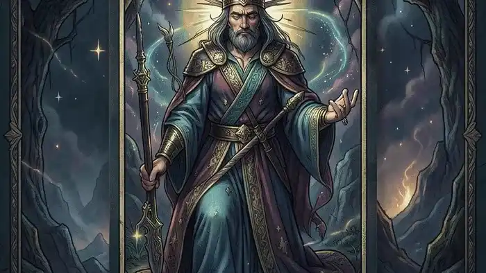 Расклад 78 Дверей Таро - все карты колоды выложены в виде сетки на темном столе, создавая сложную карту-паттерн.