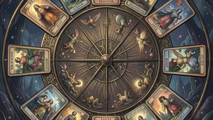 расклад часы — иллюстрация карт Таро, расположенных по часовой стрелке