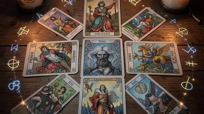 расклад для Таро Тота — кельтский крест на столе