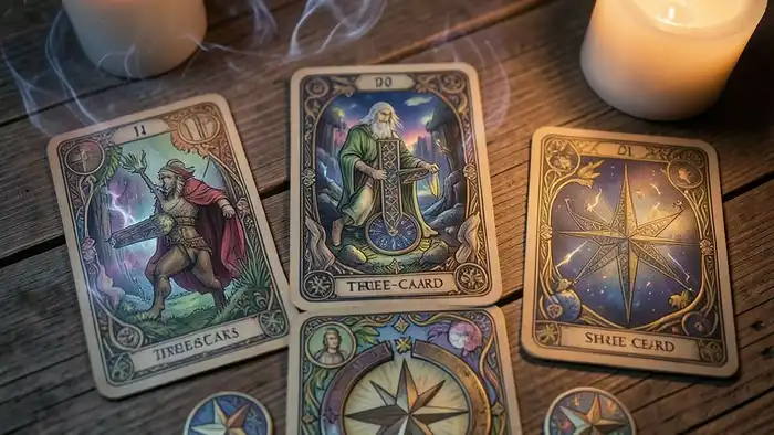 расклад на испытание изображение расклада Таро с кельтским крестом и звёздами