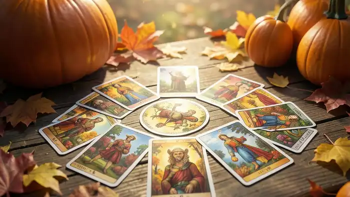 расклад на осень — осенний набор карт Таро на столе