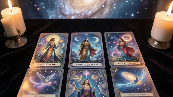 расклад послание Вселенной – мистический набор карт Таро на фоне космоса