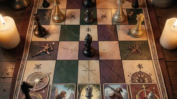 расклад ша��маты изображение шахматной доски с Таро картами