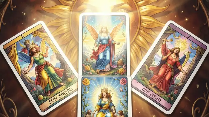 расклад солнце изображение яркого солнечного света над картами таро