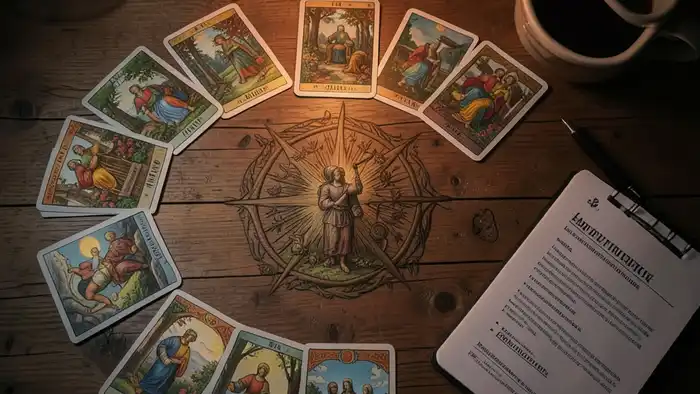 Расклад Таро 12 домов на найм сотрудника, карта Таро, офисный стол