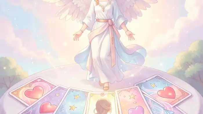 Расклад Таро «ангел‑хранитель» на чувства женщины – изображение ангела‑хранителя над картами