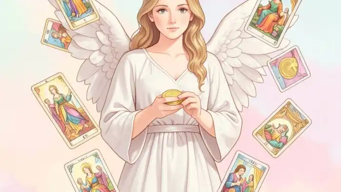 Расклад Таро «ангел‑хранитель» на накопления – изображение ангела с монетой