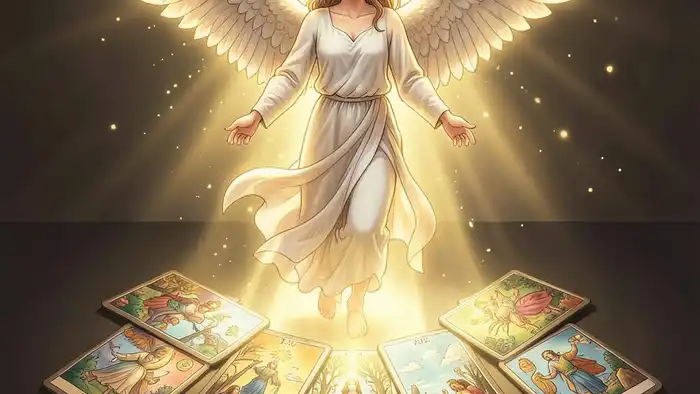 Расклад Таро "ангел-хранитель" на выигрыш — изображение ангела‑хранителя над картами