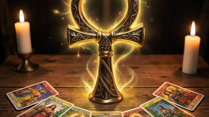 Расклад Таро «анкх» на халтуру — изображение символа анкх с картами Таро