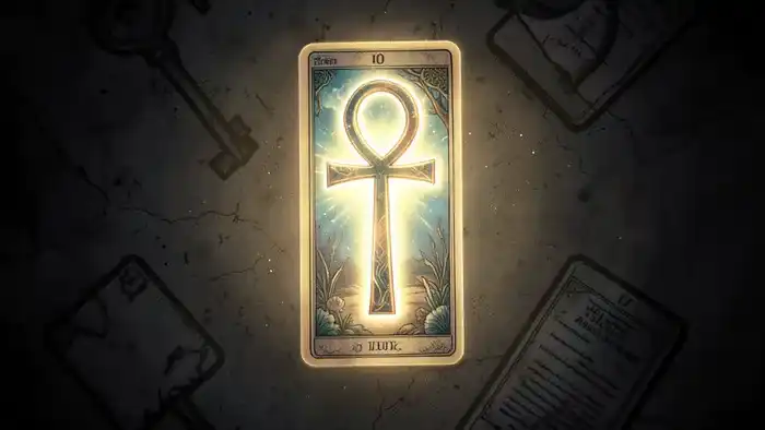 Расклад Таро Анкх на потерянную вещь — схема из пяти карт в форме древнего символа на темном фоне