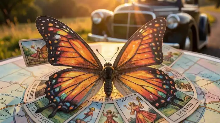 Расклад Таро «бабочка» на автопутешествие, карта в виде крыльев на дорожной карте
