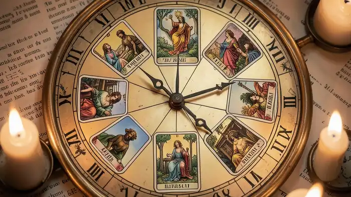 расклад Таро часы на алименты – визуальная схема часов с картами