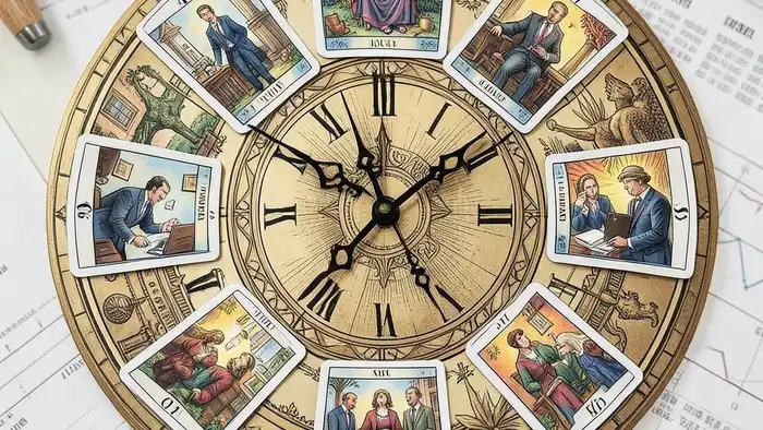 Расклад Таро «часы» на долги по бизнесу — визуальная схема