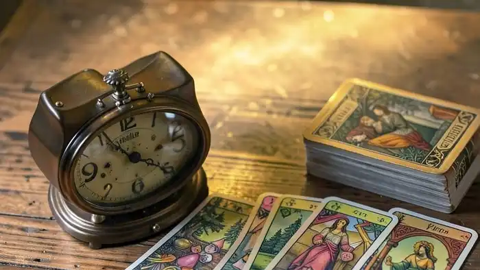 расклад таро часы на зарплату и повышение с картами и циферблатом
