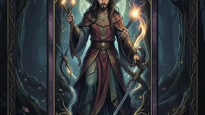 Расклад Таро «Четыре стихии» на амулет с картами и магическим предметом на столе