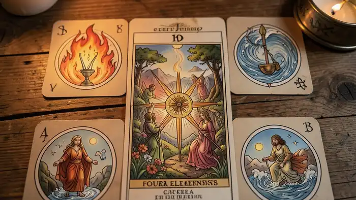 Расклад Таро четыре стихии на переподготовку – визуальное изображение