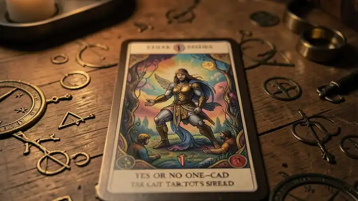 Расклад Таро «да или нет одна карта» — карта на столе в мягком свете
