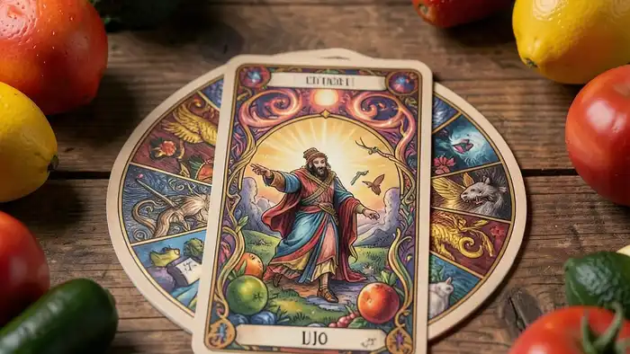 Расклад Таро «да или нет одна карта» на диету – карта на столе среди фруктов
