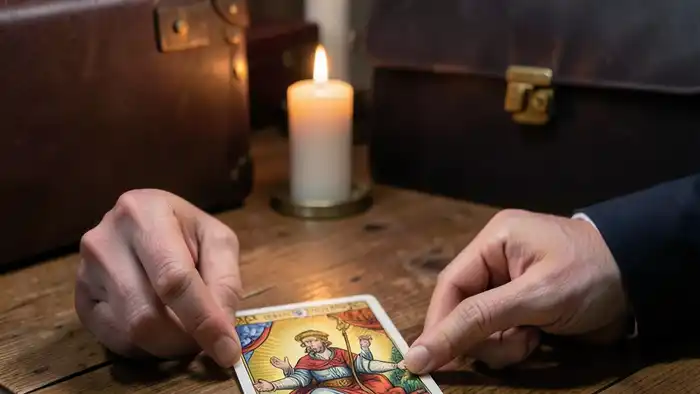 Расклад Таро «да или нет одна карта» на командировку – карта на столе ря��ом с чемоданом