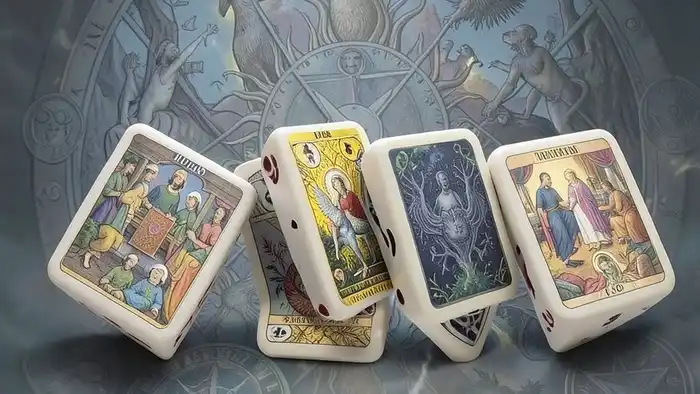 Расклад Таро "домино" на негатив в отношениях: схема из семи падающих карт, символизирующих цепную реакцию эмоционального разрушения
