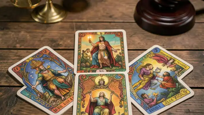 Расклад Таро «домино» на юридический вопрос, карты с символами закона