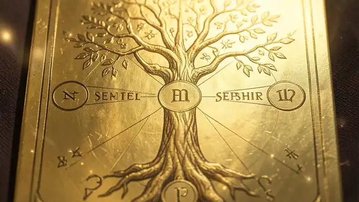 Расклад Таро Древо Сефирот на золото – изображение золотого листа с картами