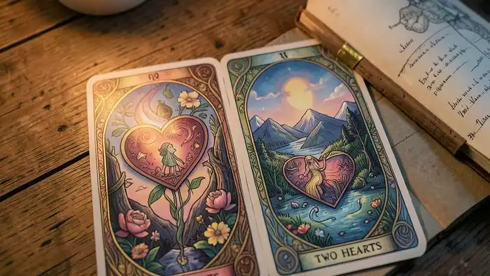 Расклад Таро два сердца на отпуск – карты в виде двух сердец на столе