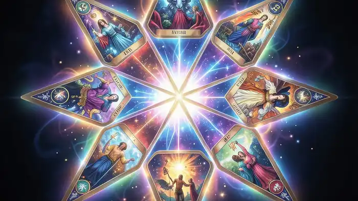 Расклад Таро гексаграмма на тайну – изображение звёздного узора с картами