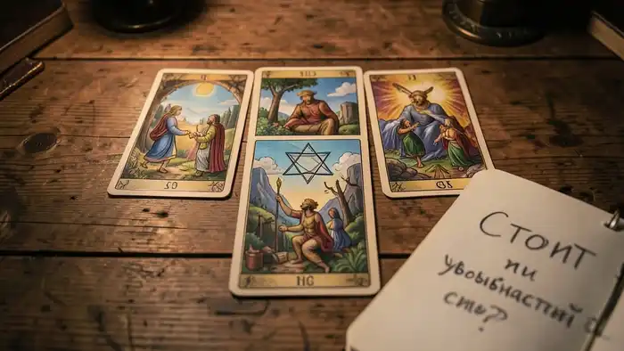 Расклад Таро «гексаграмма» — изображение расклада с шести карт на столе