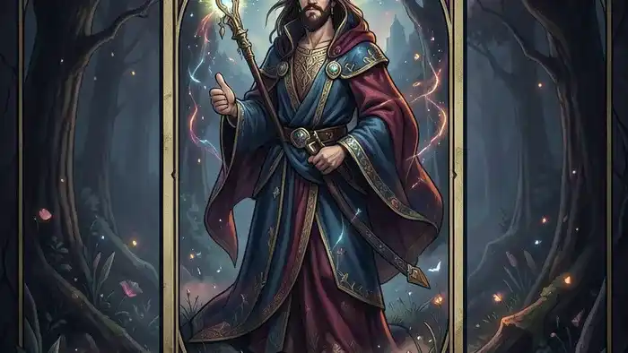 Расклад Таро Годовой на 12 месяцев для выбора профессии: схема карт по кругу с центральной картой года на деревянном столе