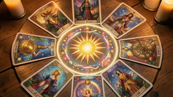 Расклад Таро «хоровод» на деньги — визуальная схема с картами, символизирующими финансовый поток