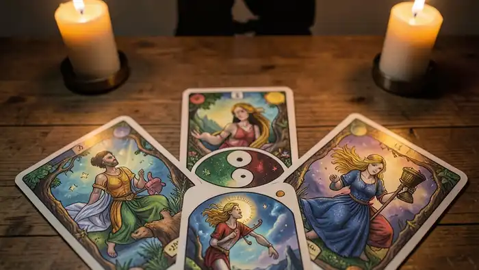 Расклад Таро «инь-ян» на ревность мужа, карта Таро на столе