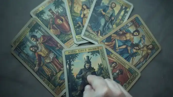 Расклад Таро Инь-Ян на социофобию — символическое изображение шести карт вокруг знака инь-ян для анализа тревоги