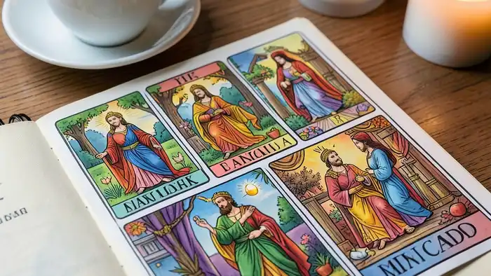 Расклад Таро «карта дня» на новую работу – изображение расклада с картами и атрибутами