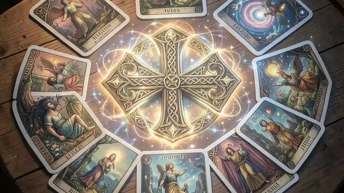 Расклад Таро «кельтский крест» на везение — изображение расклада с подсвеченными картами
