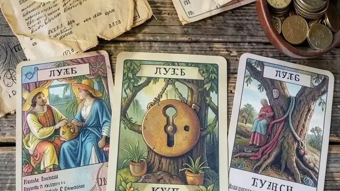 Расклад Таро "ключ" на пенсионные накопления: семь карт с символами убеждений, утечек и ключа к открытию