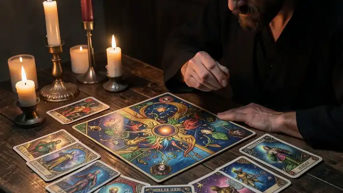 Расклад Таро «колесо баланса жизни» на тайные мысли мужчины – изображение расклада