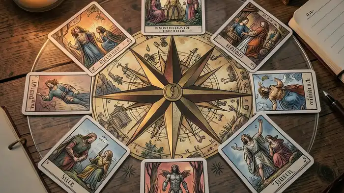 Расклад Таро «компас» на материальное положение – визуальная схема