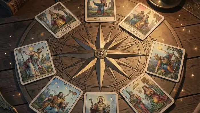 Расклад Таро «компас» на возможности — визуальная схема с семью картами