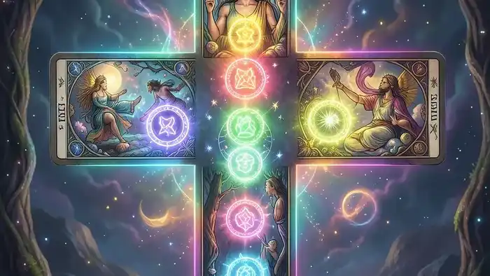 Расклад Таро «крест» на чакры – визуальная схема с цветными энергетическими центрами